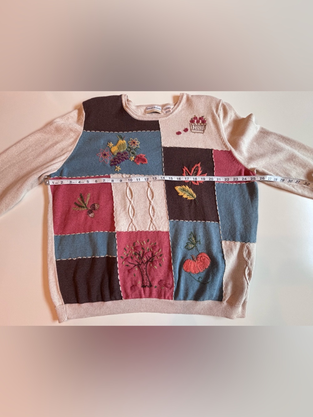 Alfred Dunner Multicolor Patchwork Crewneck Sweater, Fall themed. Women’s 3X - Picture 3 of 16